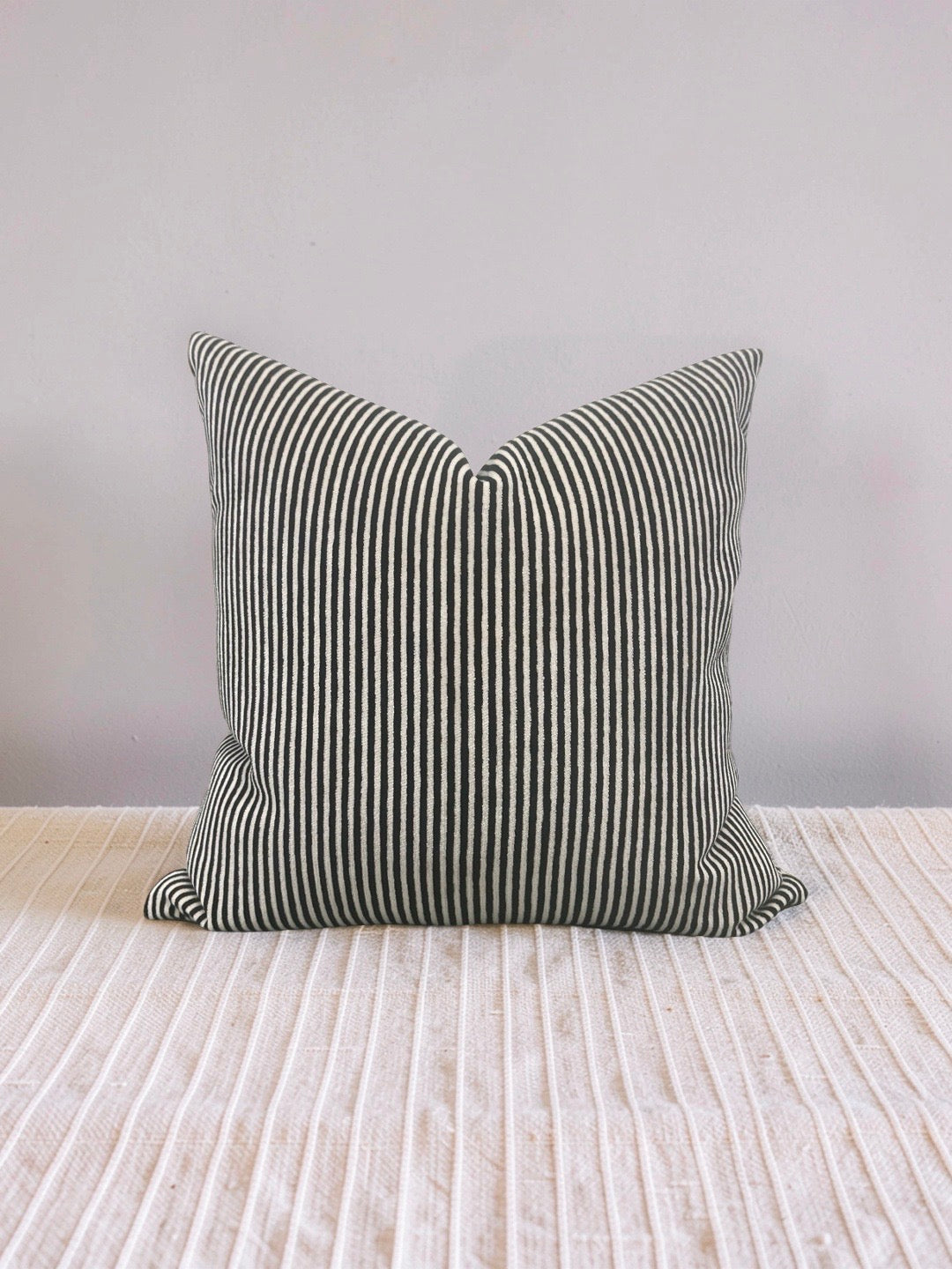 Black and Cream Velvet Striped Decorative Pillow Ralphie Domino 18x18" Knife Edge Cover