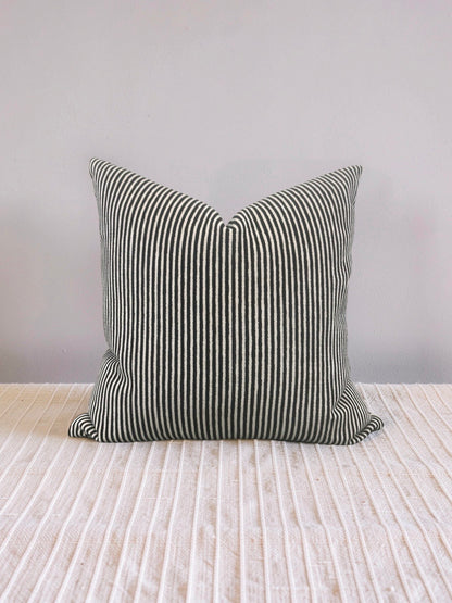 Black and Cream Velvet Striped Decorative Pillow Ralphie Domino 18x18" Knife Edge Cover