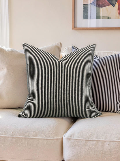Black and Cream Velvet Striped Decorative Pillow Ralphie Domino 18x18" Knife Edge Cover