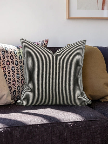 Black and Cream Velvet Striped Decorative Pillow Ralphie Domino 18x18" Knife Edge Cover