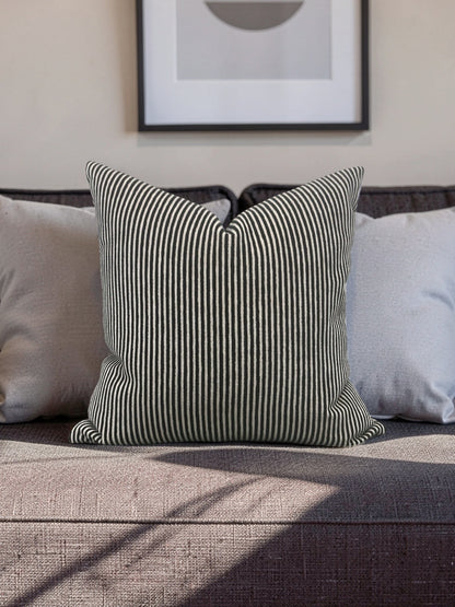 Black and Cream Velvet Striped Decorative Pillow Ralphie Domino 18x18" Knife Edge Cover