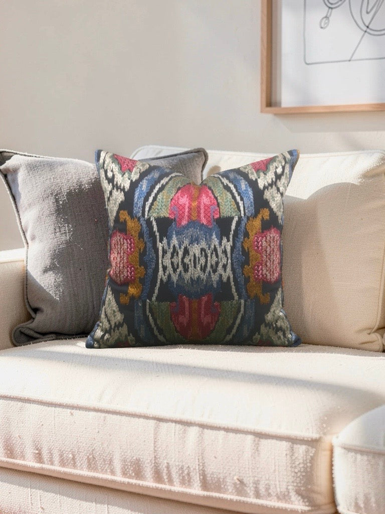Jim Thompson Embroidered Fabric Decorative Pillow Dance in the Forest Jewel Tones 16x16" Knife Edge Cover
