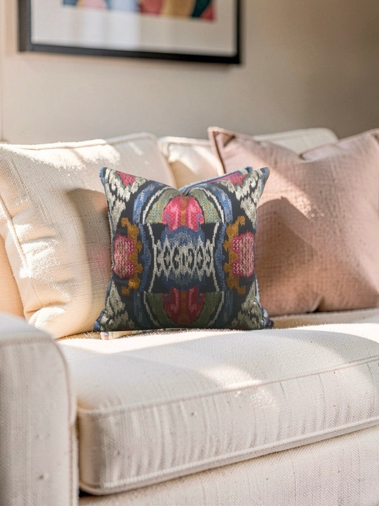 Jim Thompson Embroidered Fabric Decorative Pillow Dance in the Forest Jewel Tones 16x16" Knife Edge Cover
