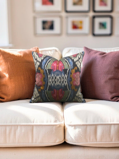 Jim Thompson Embroidered Fabric Decorative Pillow Dance in the Forest Jewel Tones 16x16" Knife Edge Cover