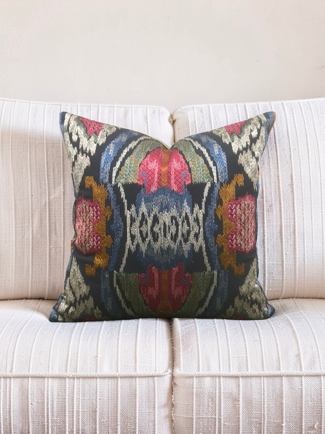 Jim Thompson Embroidered Fabric Decorative Pillow Dance in the Forest Jewel Tones 16x16" Knife Edge Cover