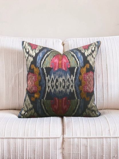 Jim Thompson Embroidered Fabric Decorative Pillow Dance in the Forest Jewel Tones 16x16" Knife Edge Cover