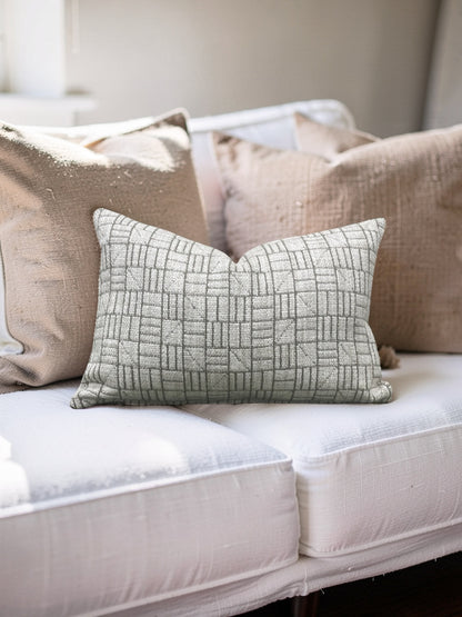 Mark Alexander Fabric Lumbar Pillow - Mark Alexander Crosstown Parchment 12x18" Knife Edge Cover