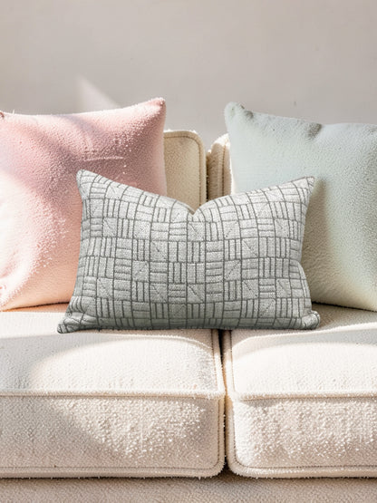 Mark Alexander Fabric Lumbar Pillow - Mark Alexander Crosstown Parchment 12x18" Knife Edge Cover