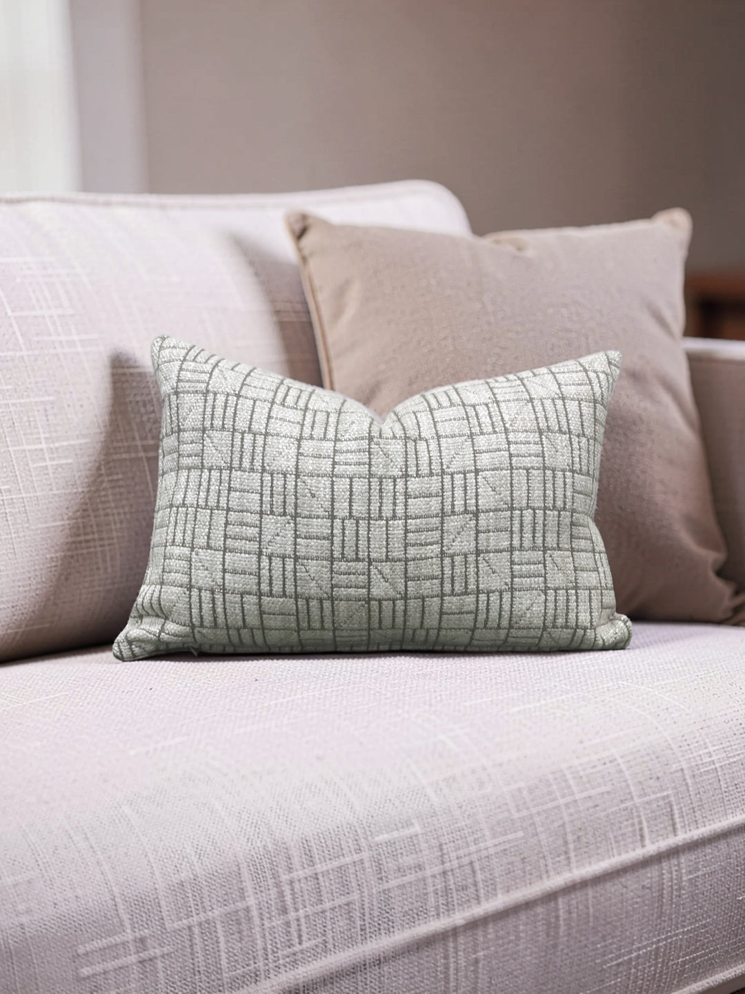 Mark Alexander Fabric Lumbar Pillow - Mark Alexander Crosstown Parchment 12x18" Knife Edge Cover
