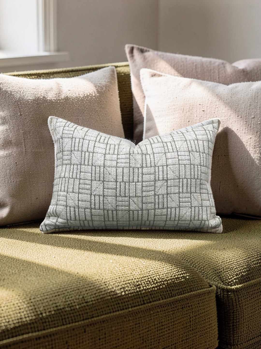 Mark Alexander Fabric Lumbar Pillow - Mark Alexander Crosstown Parchment 12x18" Knife Edge Cover