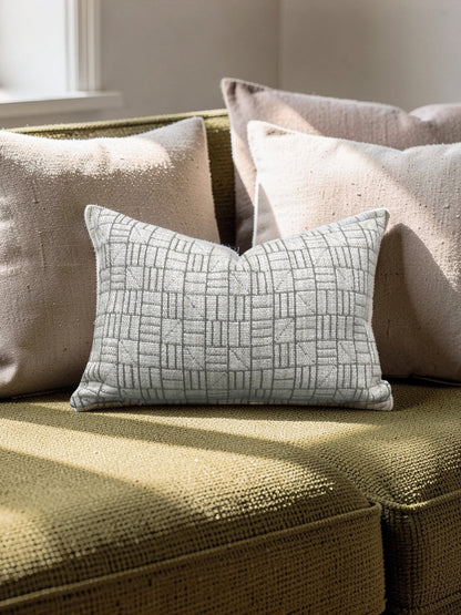 Mark Alexander Fabric Lumbar Pillow - Mark Alexander Crosstown Parchment 12x18" Knife Edge Cover