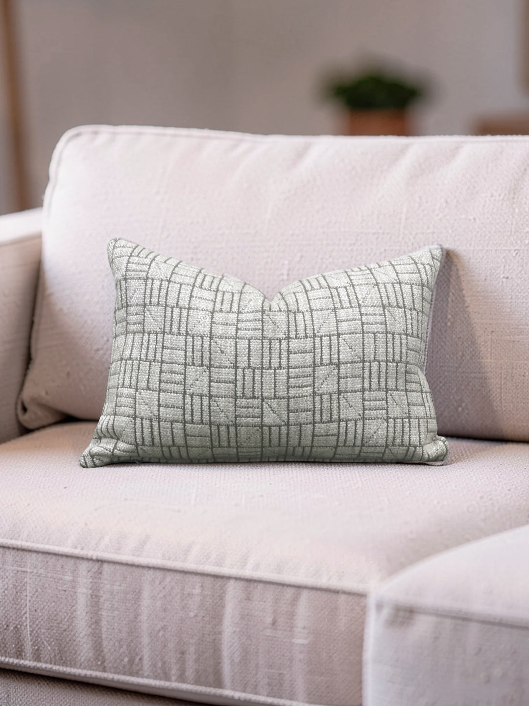 Mark Alexander Fabric Lumbar Pillow - Mark Alexander Crosstown Parchment 12x18" Knife Edge Cover