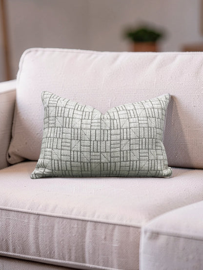 Mark Alexander Fabric Lumbar Pillow - Mark Alexander Crosstown Parchment 12x18" Knife Edge Cover