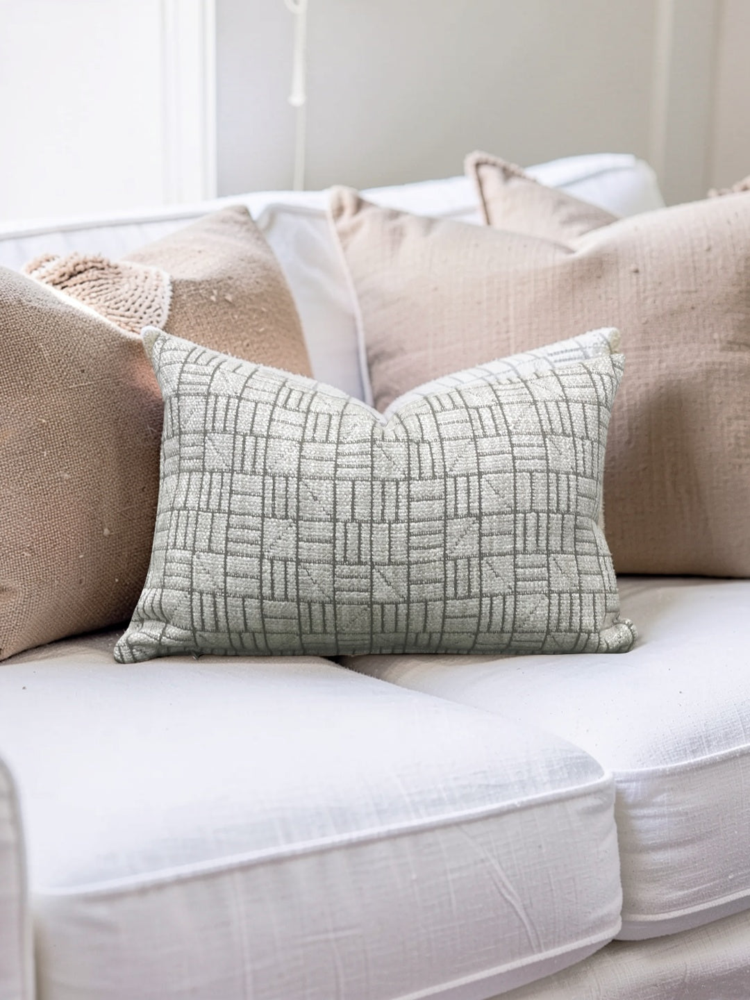 Mark Alexander Fabric Lumbar Pillow - Mark Alexander Crosstown Parchment 12x18" Knife Edge Cover