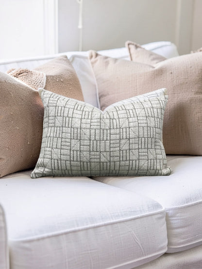 Mark Alexander Fabric Lumbar Pillow - Mark Alexander Crosstown Parchment 12x18" Knife Edge Cover