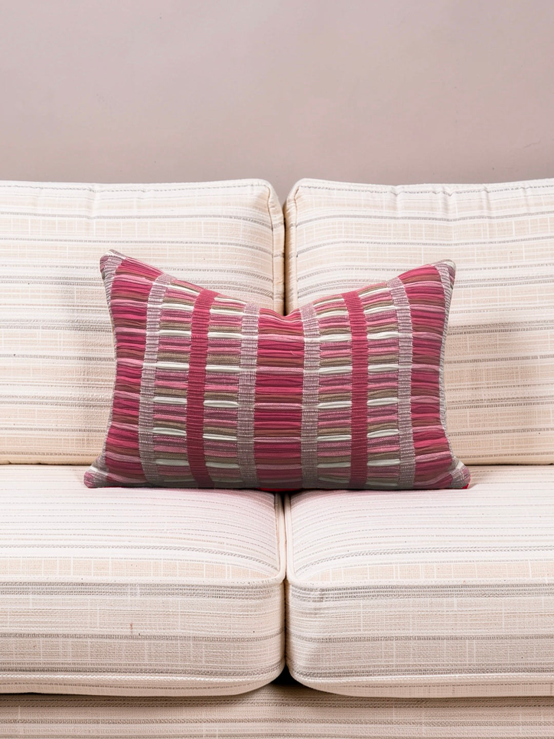 Schumacher Fabric Lumbar Pillow Palopo Hand Woven Stripe 12x18" Knife Edge Cover