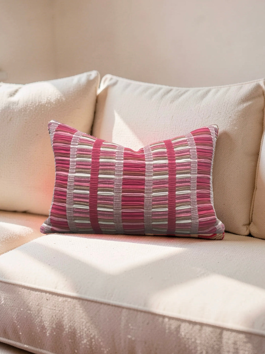 Schumacher Fabric Lumbar Pillow Palopo Hand Woven Stripe 12x18" Knife Edge Cover