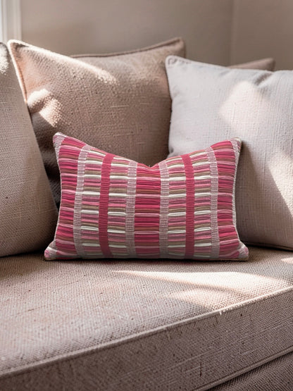 Schumacher Fabric Lumbar Pillow Palopo Hand Woven Stripe 12x18" Knife Edge Cover