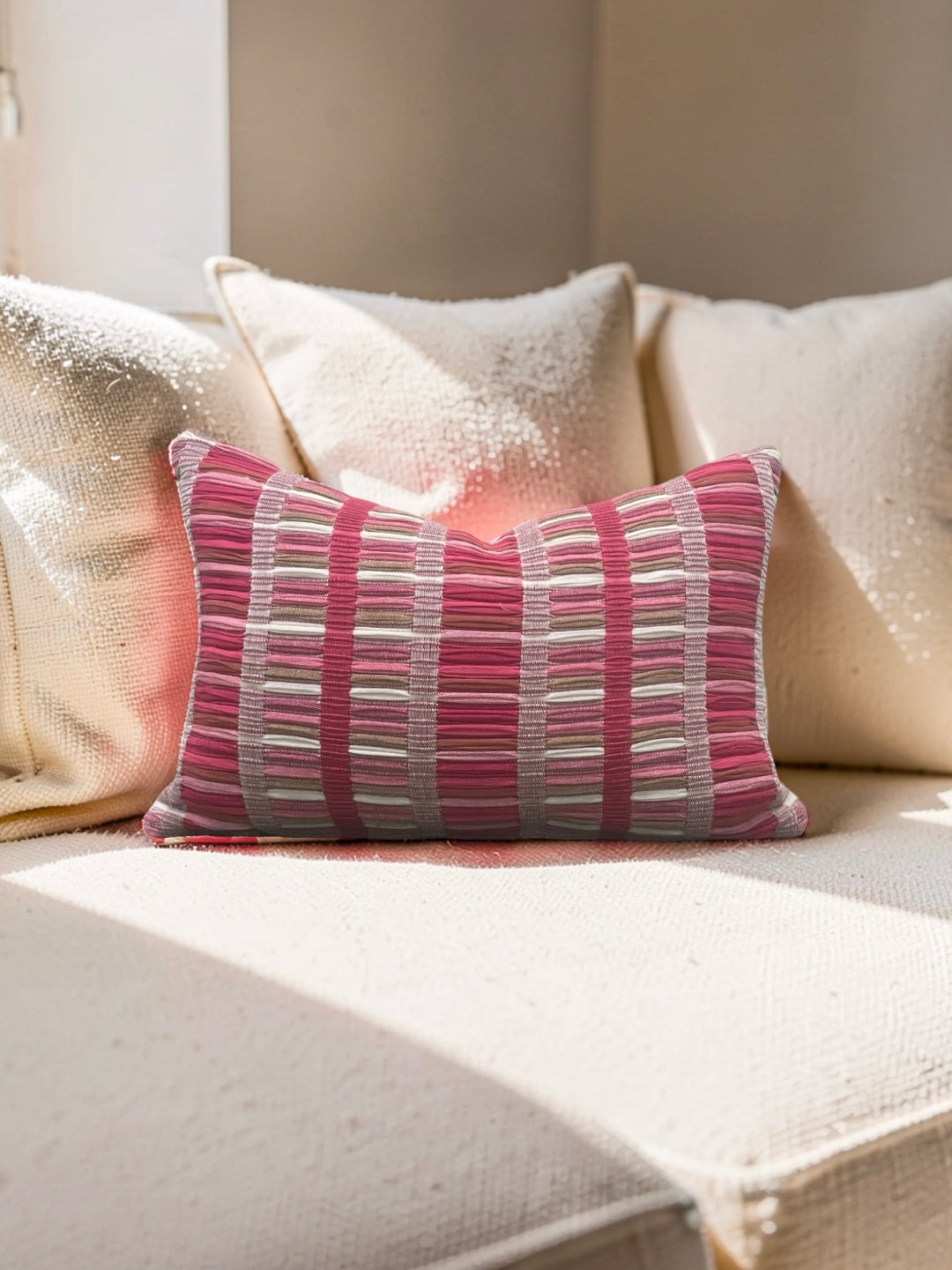 Schumacher Fabric Lumbar Pillow Palopo Hand Woven Stripe 12x18" Knife Edge Cover