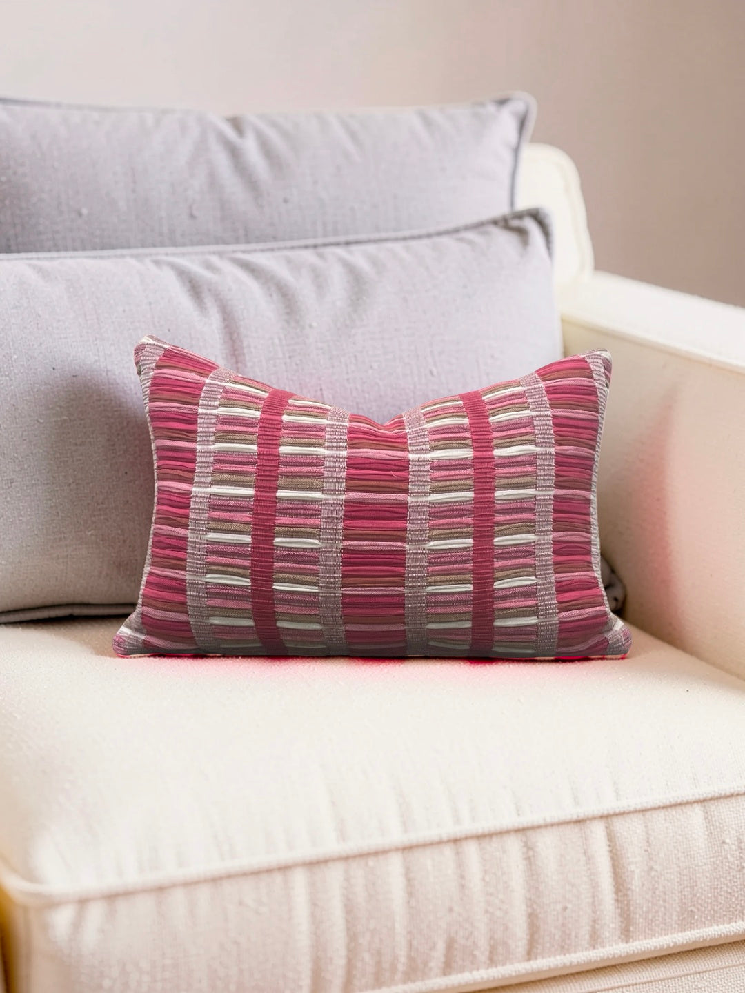 Schumacher Fabric Lumbar Pillow Palopo Hand Woven Stripe 12x18" Knife Edge Cover