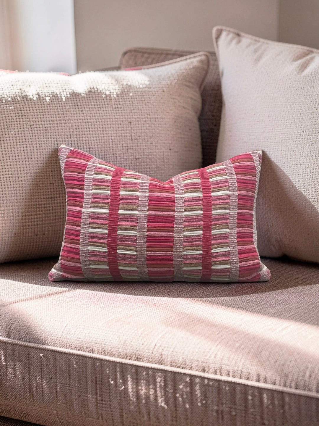 Schumacher Fabric Lumbar Pillow Palopo Hand Woven Stripe 12x18" Knife Edge Cover