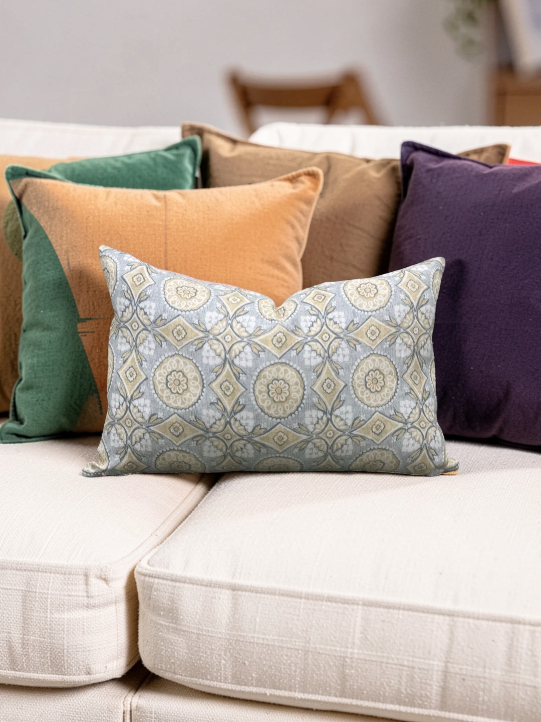 Marvic London Fabric Lumbar Pillow Figaro Duck Egg 12x18" Knife Edge Cover