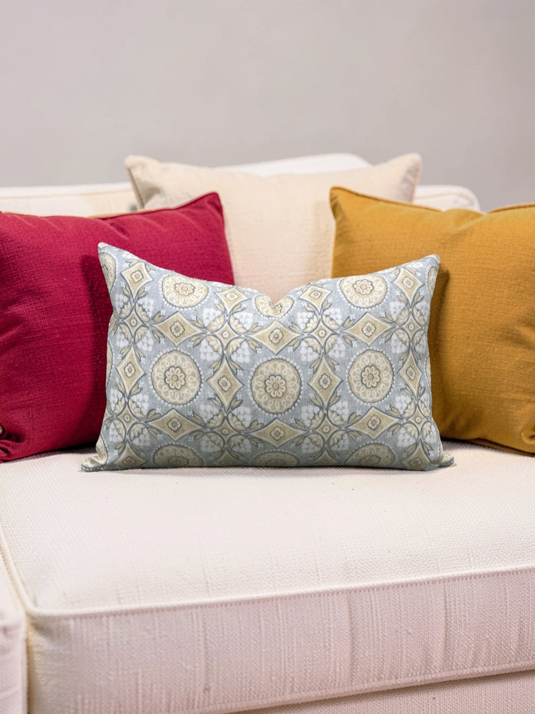 Marvic London Fabric Lumbar Pillow Figaro Duck Egg 12x18" Knife Edge Cover