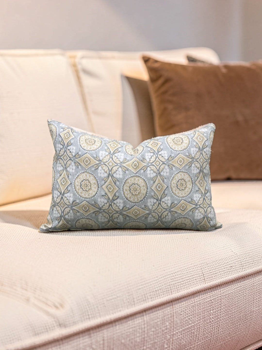 Marvic London Fabric Lumbar Pillow Figaro Duck Egg 12x18" Knife Edge Cover
