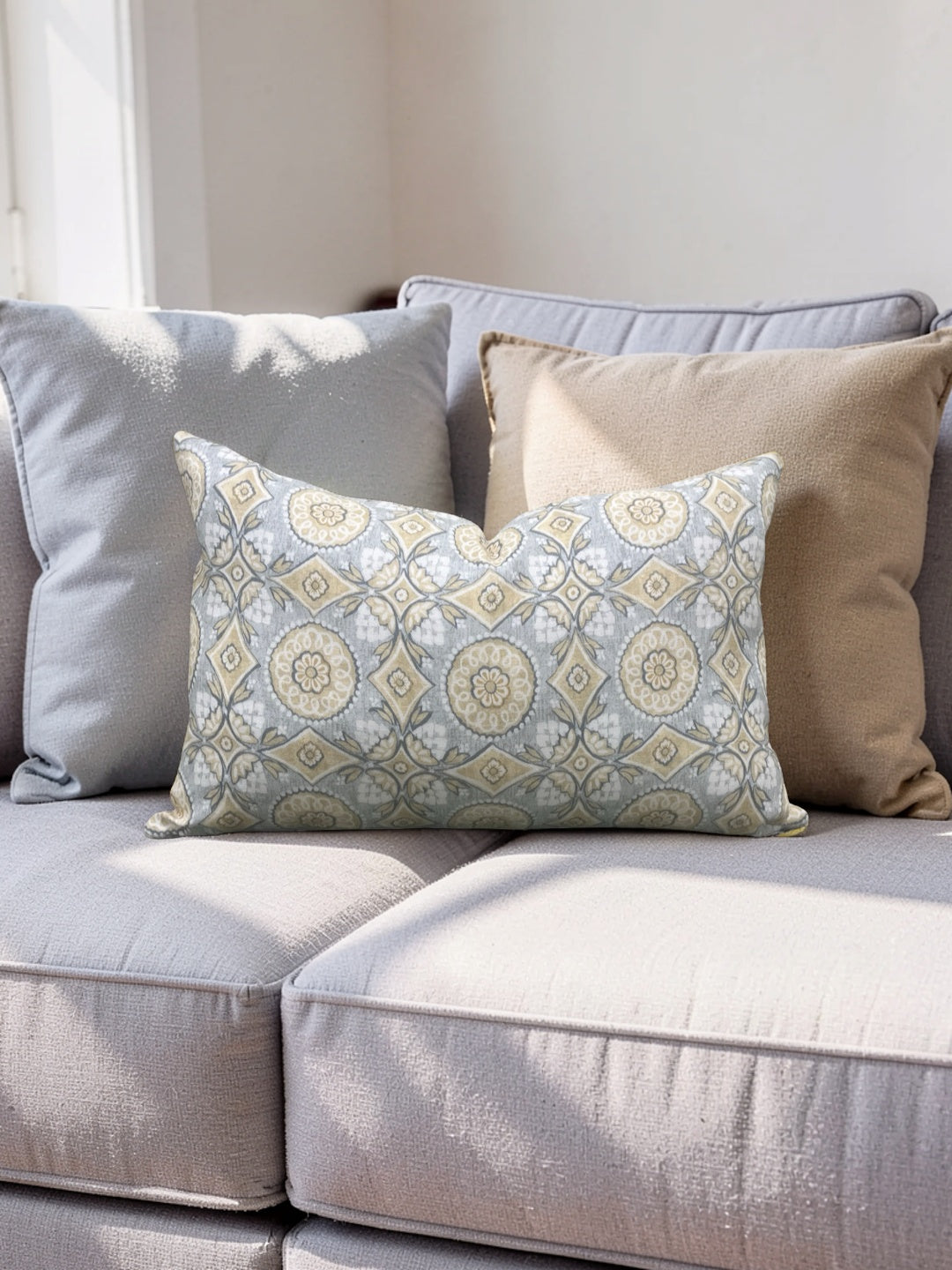 Marvic London Fabric Lumbar Pillow Figaro Duck Egg 12x18" Knife Edge Cover