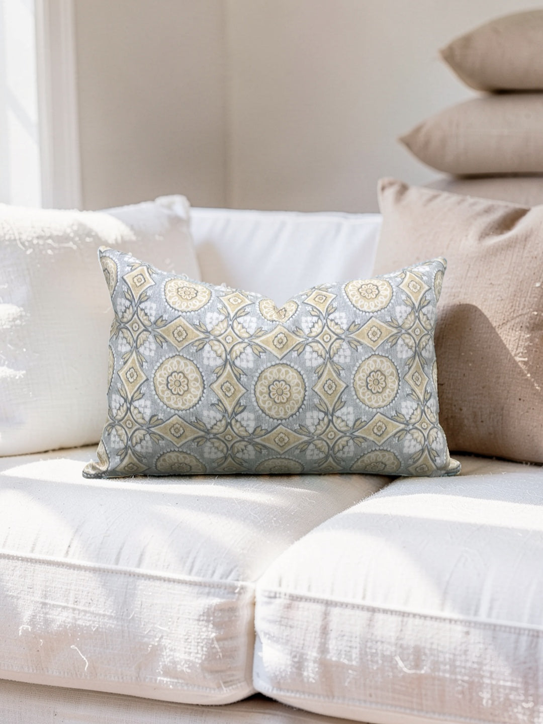 Marvic London Fabric Lumbar Pillow Figaro Duck Egg 12x18" Knife Edge Cover