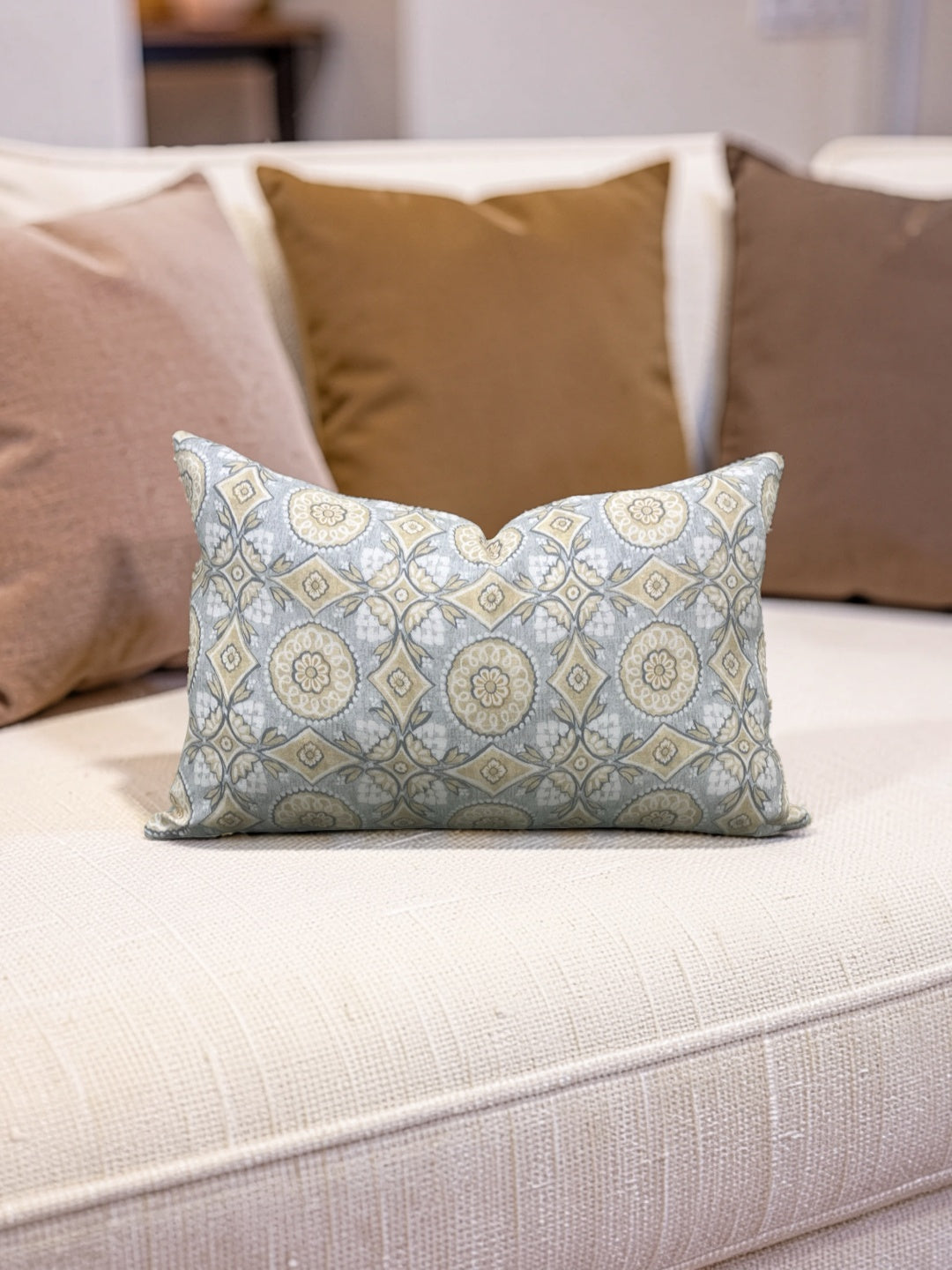 Marvic London Fabric Lumbar Pillow Figaro Duck Egg 12x18" Knife Edge Cover