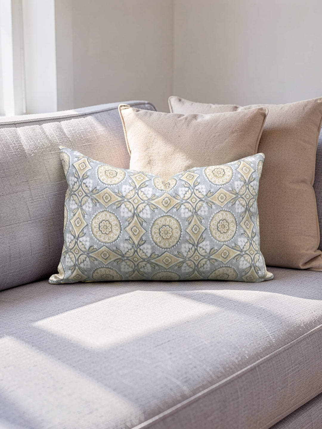 Marvic London Fabric Lumbar Pillow Figaro Duck Egg 12x18" Knife Edge Cover