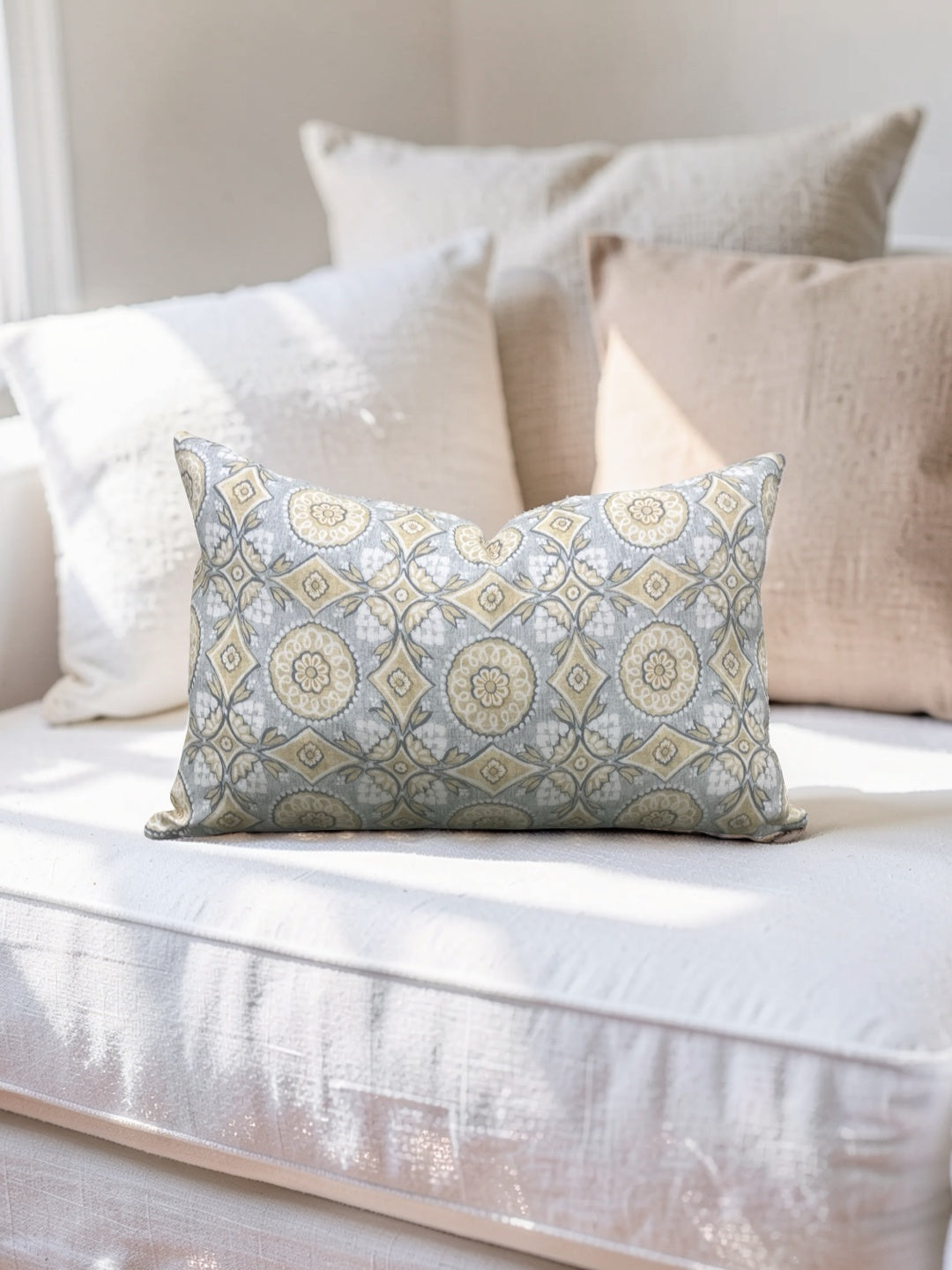 Marvic London Fabric Lumbar Pillow Figaro Duck Egg 12x18" Knife Edge Cover