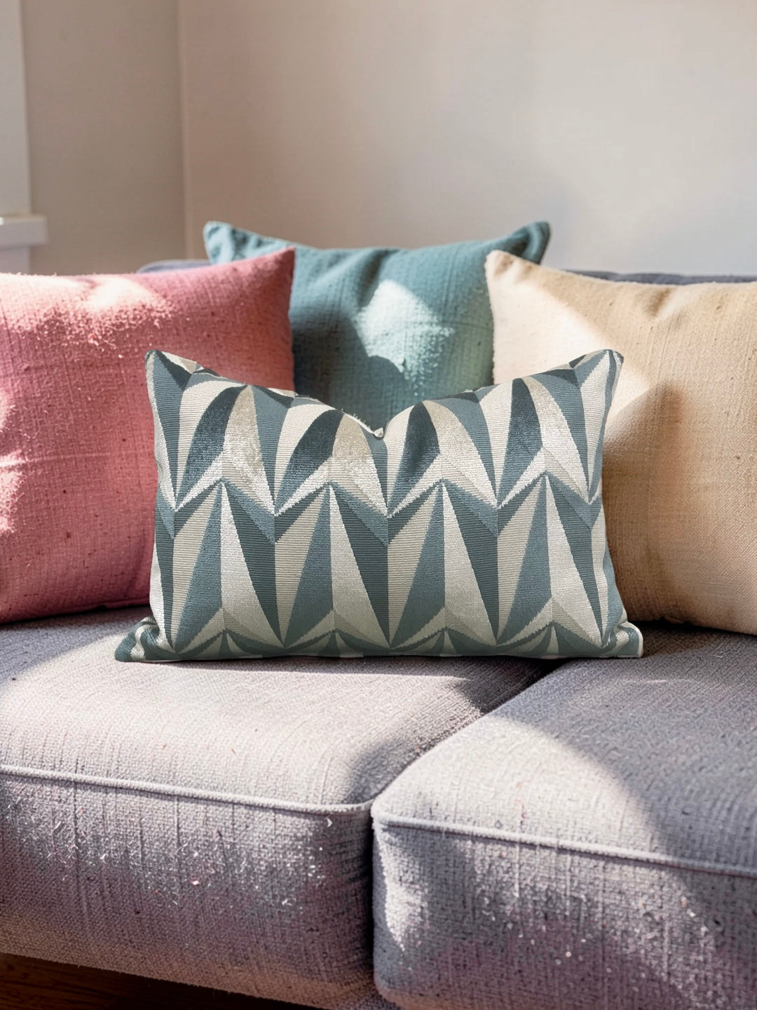 Kirby Fabric Lumbar Pillow Origami Rockets Sea Foam 12x18" Knife Edge Cover
