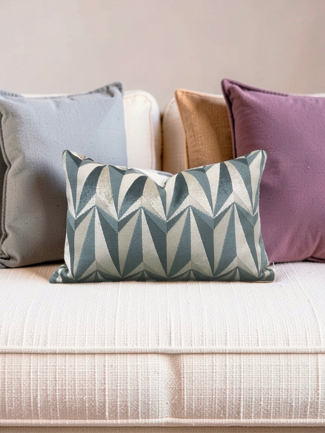Kirby Fabric Lumbar Pillow Origami Rockets Sea Foam 12x18" Knife Edge Cover