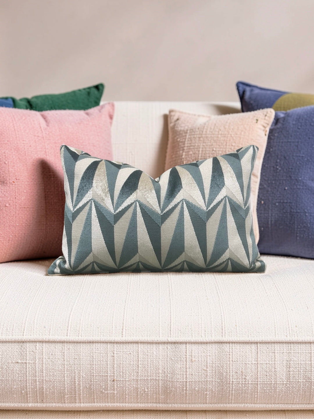 Kirby Fabric Lumbar Pillow Origami Rockets Sea Foam 12x18" Knife Edge Cover