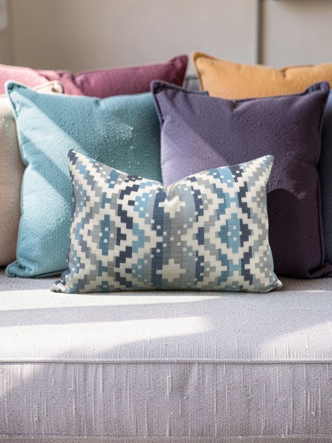 Romo Fabric Lumbar Pillow Takana Denim 12x18" Knife Edge Cover