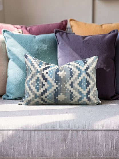 Romo Fabric Lumbar Pillow Takana Denim 12x18" Knife Edge Cover