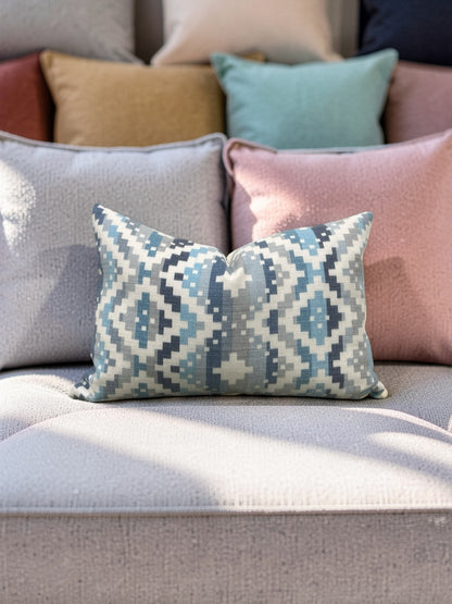 Romo Fabric Lumbar Pillow Takana Denim 12x18" Knife Edge Cover