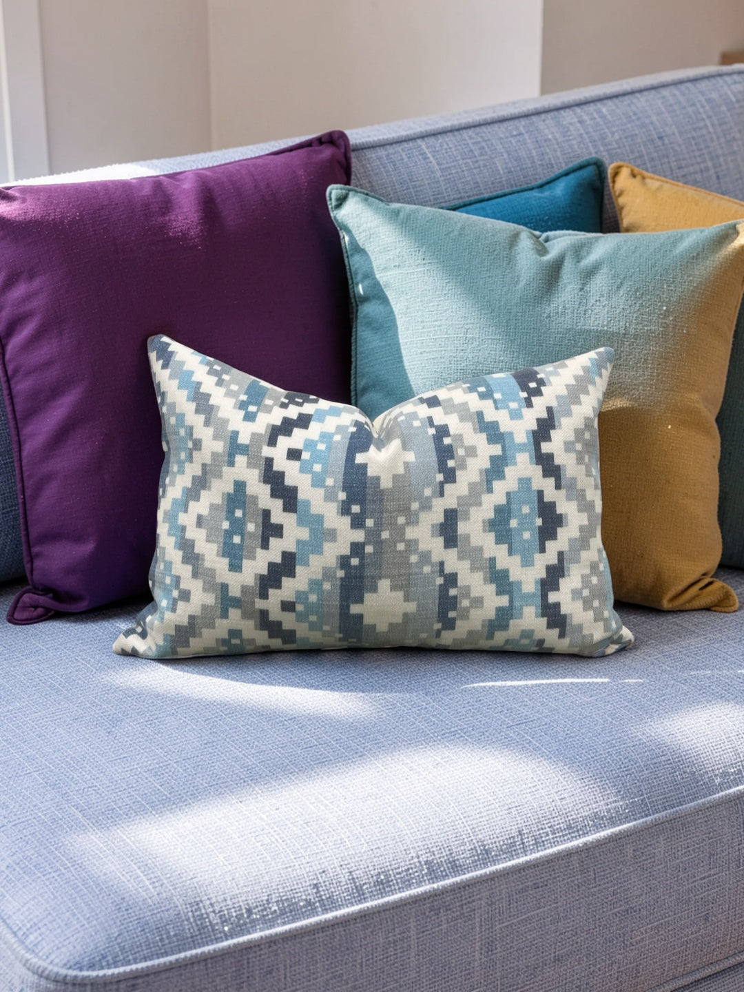 Romo Fabric Lumbar Pillow Takana Denim 12x18" Knife Edge Cover