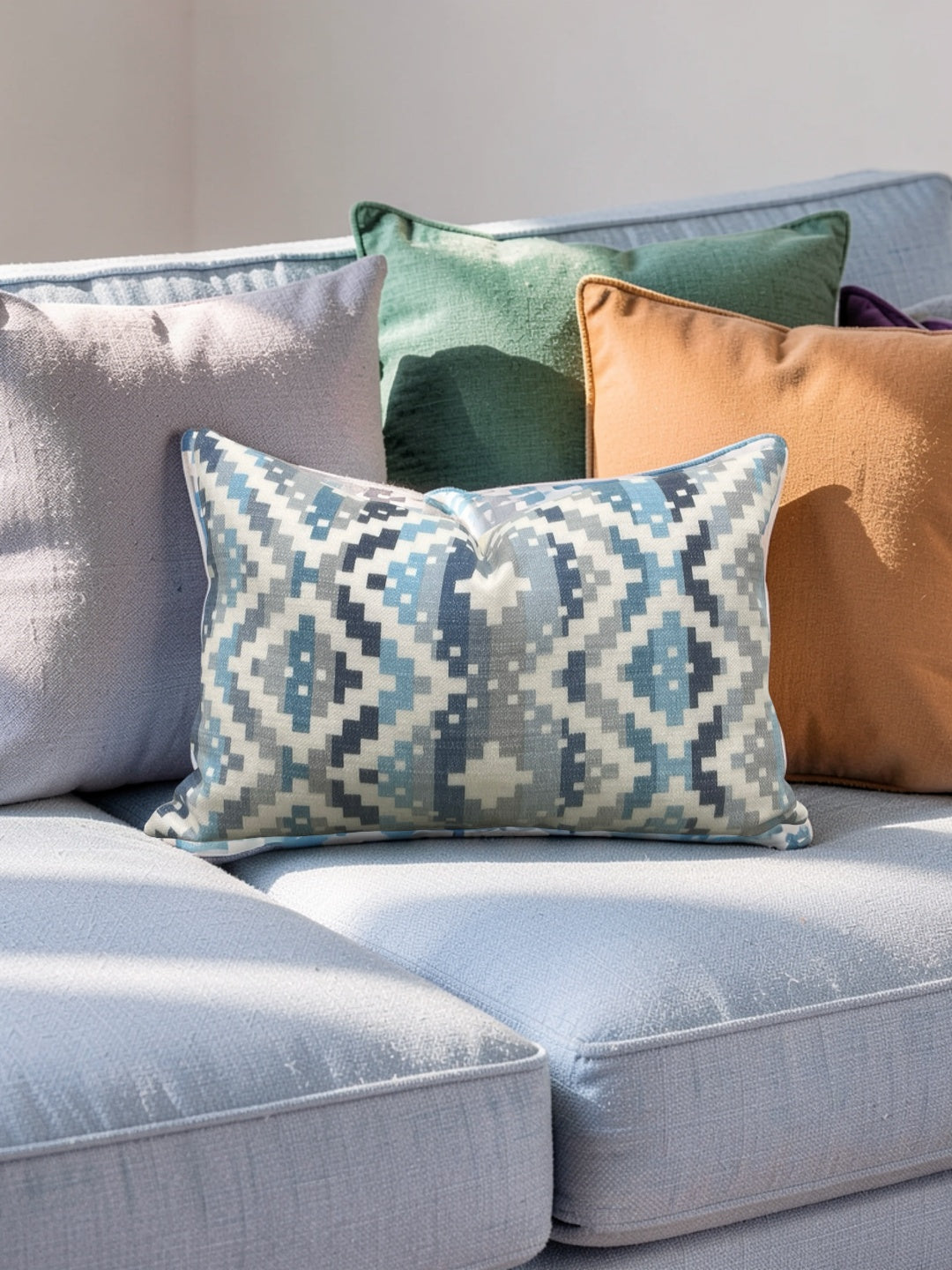 Romo Fabric Lumbar Pillow Takana Denim 12x18" Knife Edge Cover