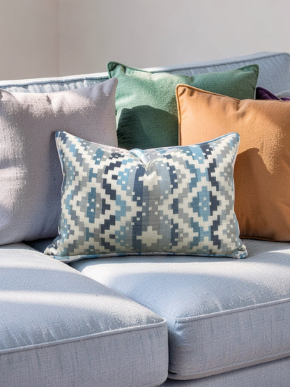 Romo Fabric Lumbar Pillow Takana Denim 12x18" Knife Edge Cover