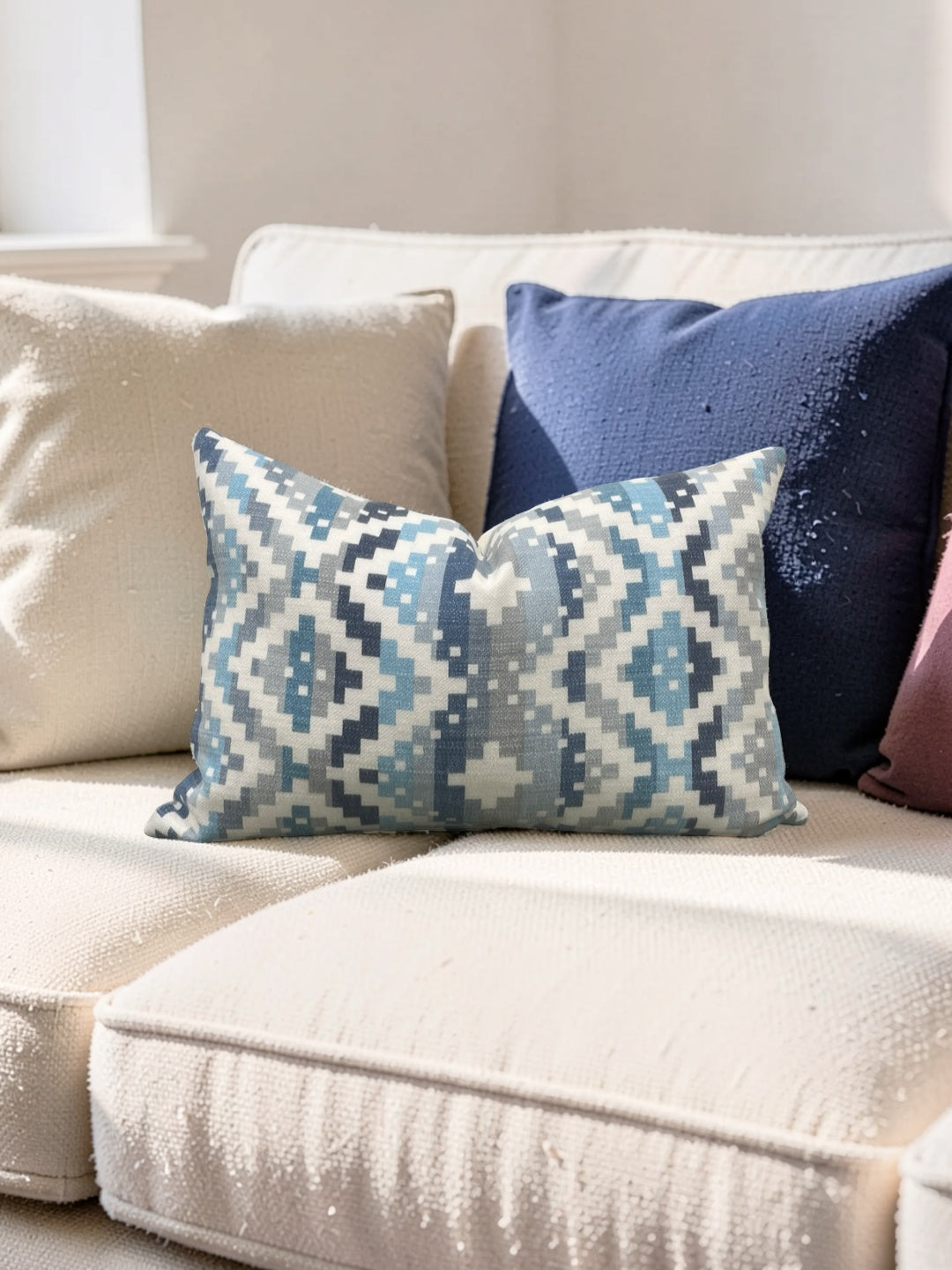 Romo Fabric Lumbar Pillow Takana Denim 12x18" Knife Edge Cover