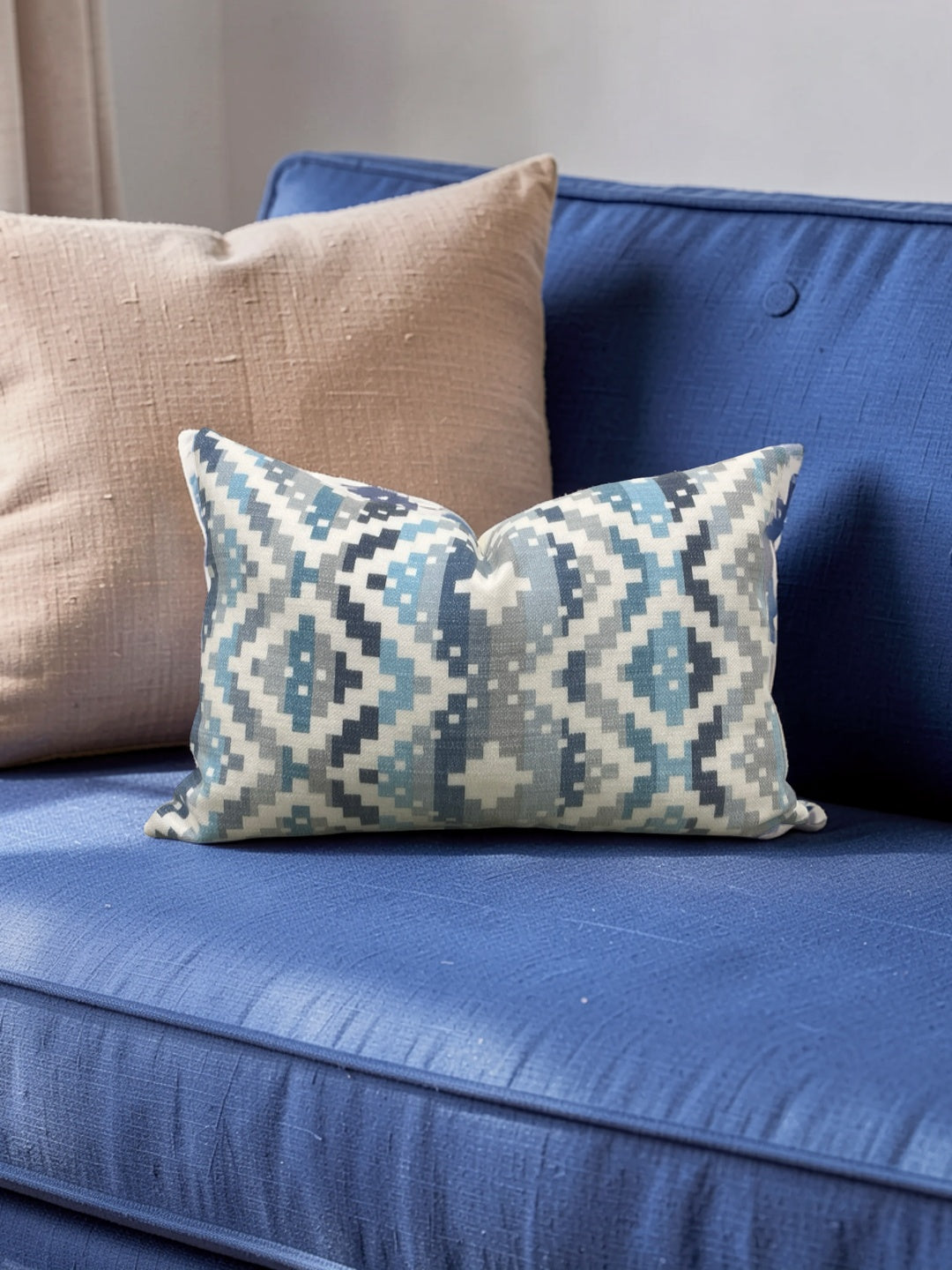 Romo Fabric Lumbar Pillow Takana Denim 12x18" Knife Edge Cover