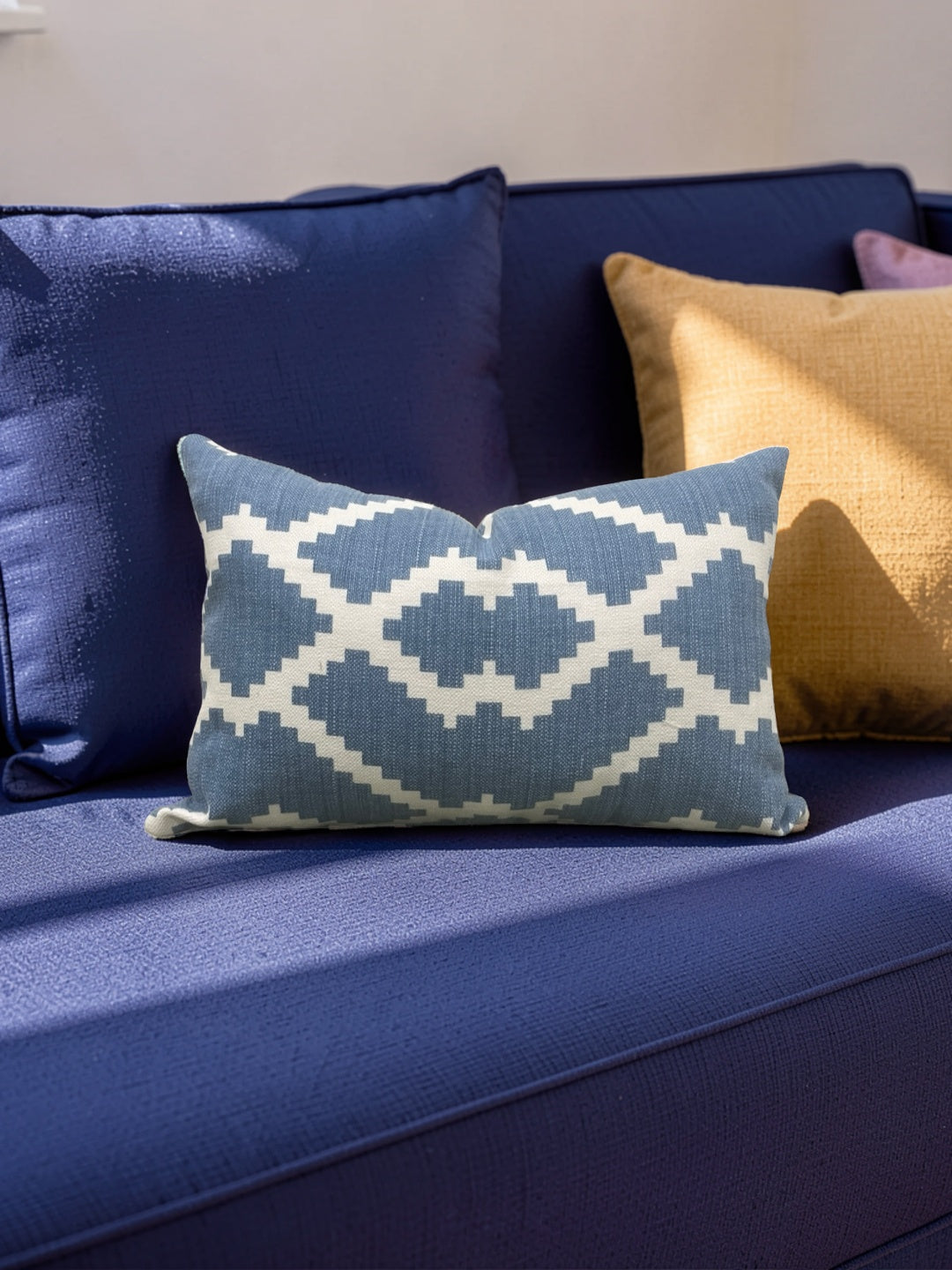Romo Fabric Lumbar Pillow Lorcan Hamlin Denim 12x18" Knife Edge Cover
