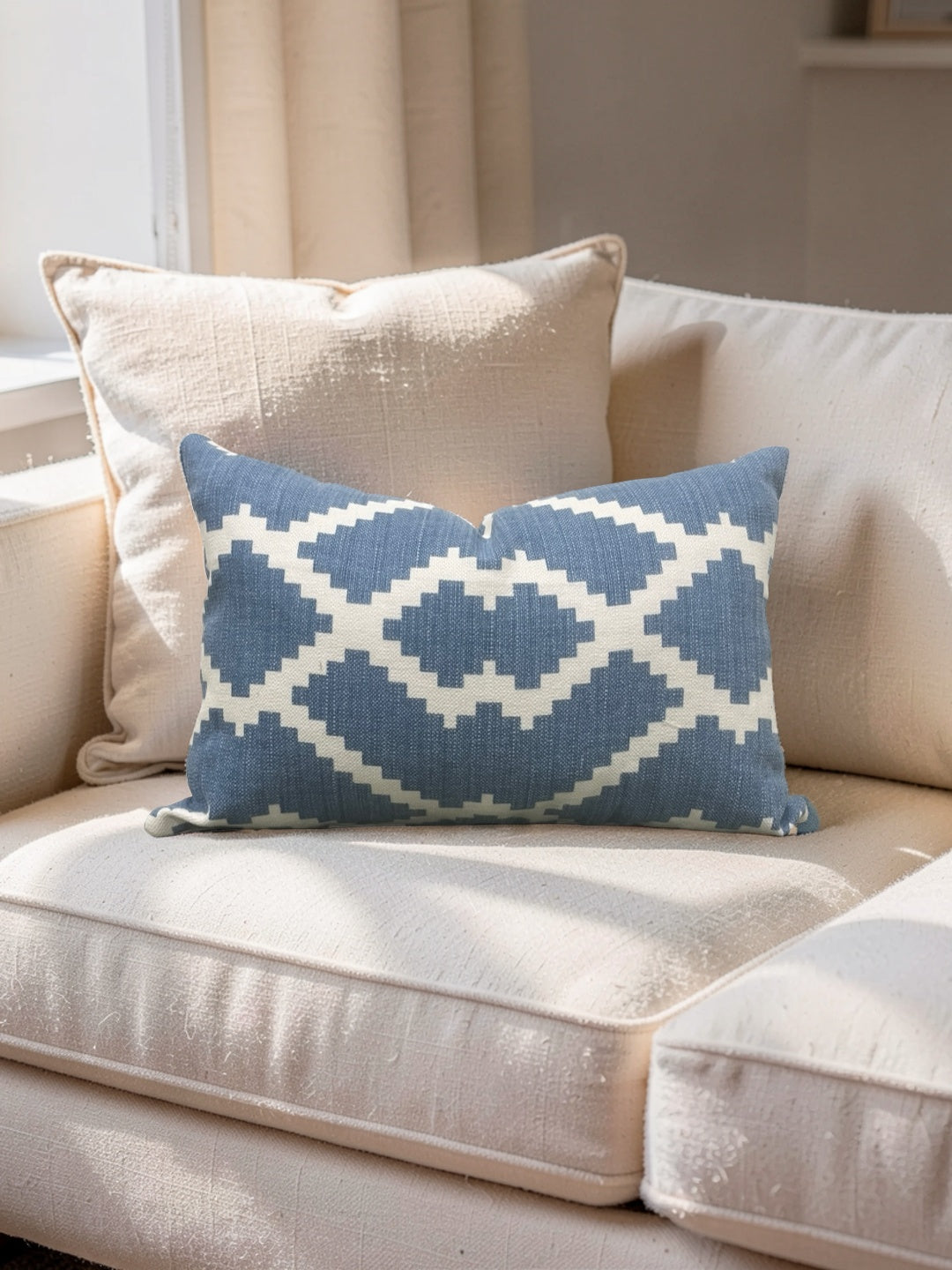 Romo Fabric Lumbar Pillow Lorcan Hamlin Denim 12x18" Knife Edge Cover