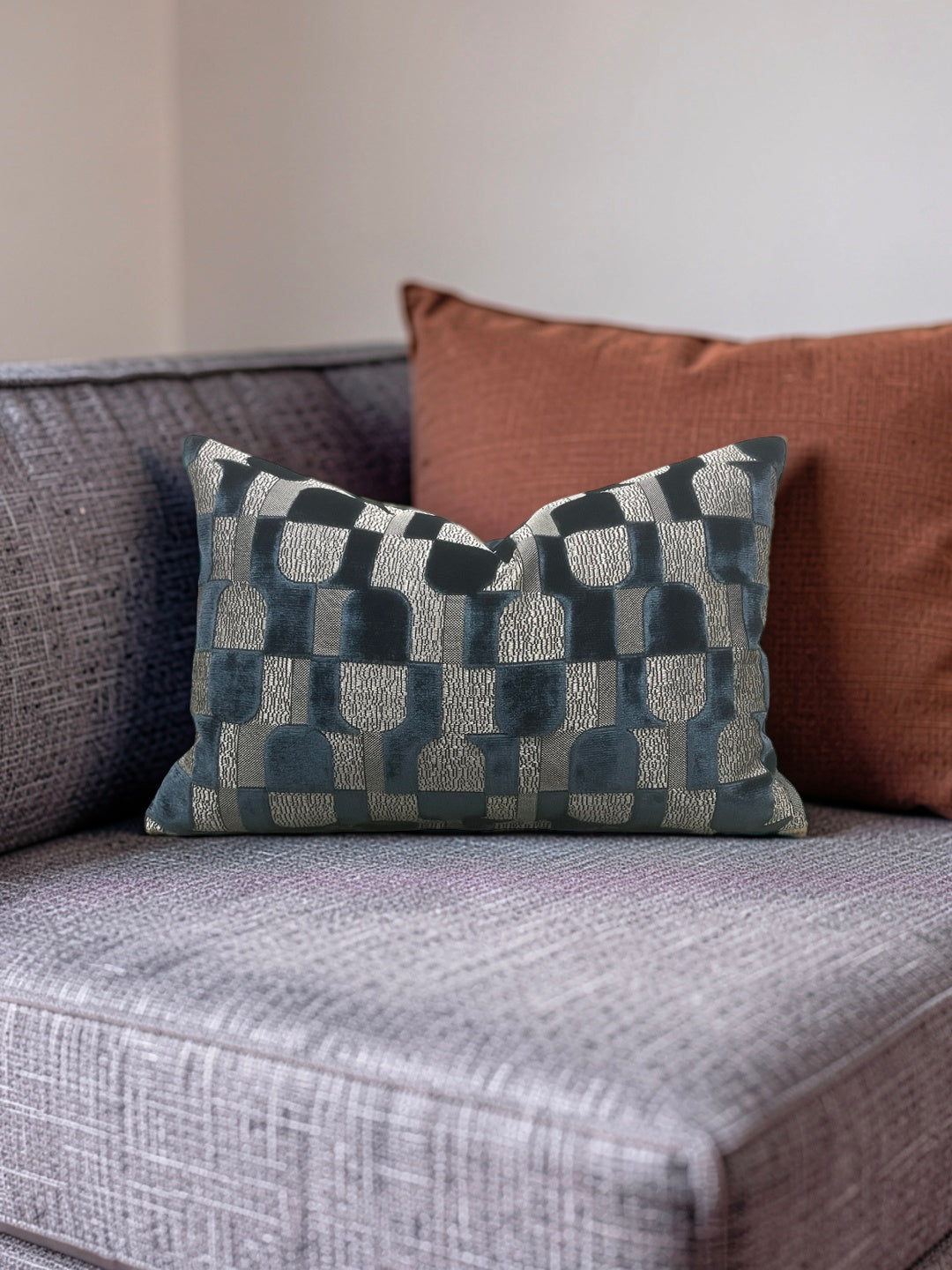 Romo Fabric Lumbar Pillow Jacquard Velvet Arkose Orion 12x18" Knife Edge Cover