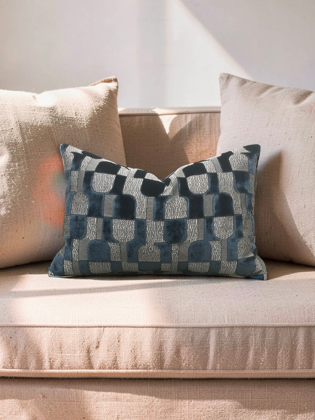 Romo Fabric Lumbar Pillow Jacquard Velvet Arkose Orion 12x18" Knife Edge Cover