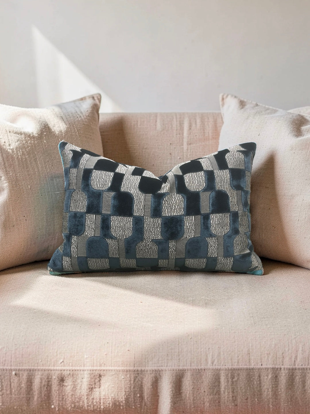 Romo Fabric Lumbar Pillow Jacquard Velvet Arkose Orion 12x18" Knife Edge Cover