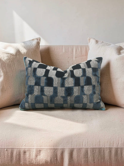 Romo Fabric Lumbar Pillow Jacquard Velvet Arkose Orion 12x18" Knife Edge Cover